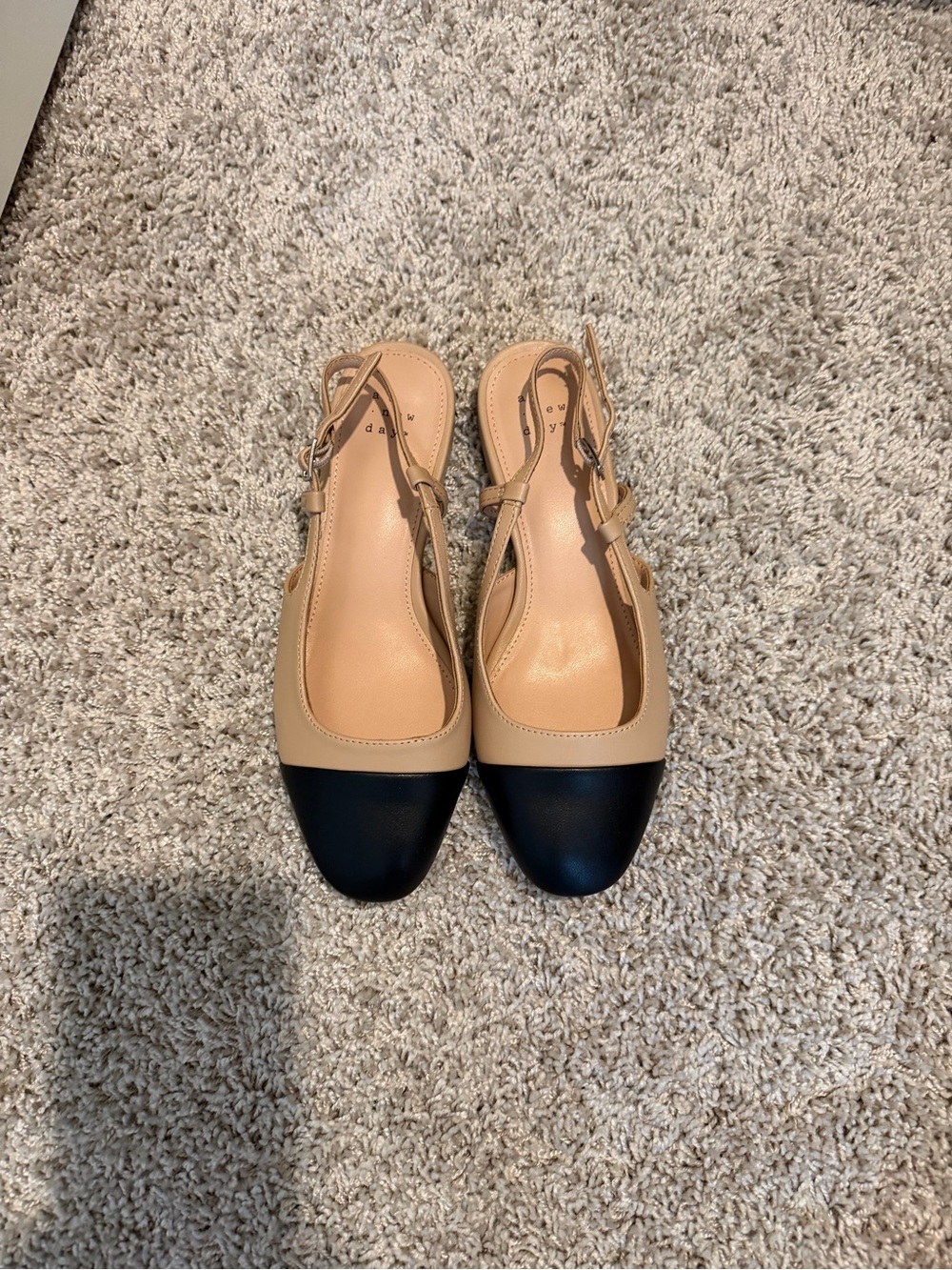 Two-Tone Beige and Black Slingback Flats